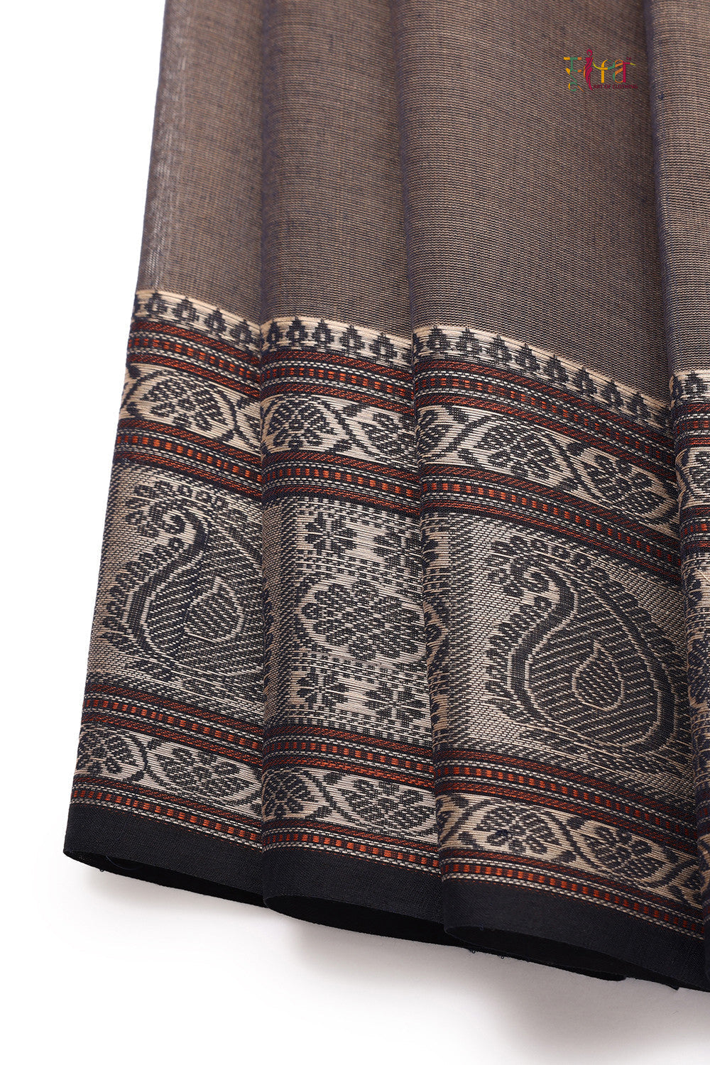 Handloom Ash Grey Pure Cotton Kanchi Saree