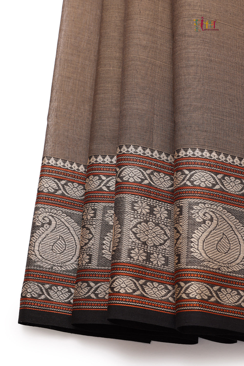 Handloom Fossil Grey Pure Cotton Kanchi Saree