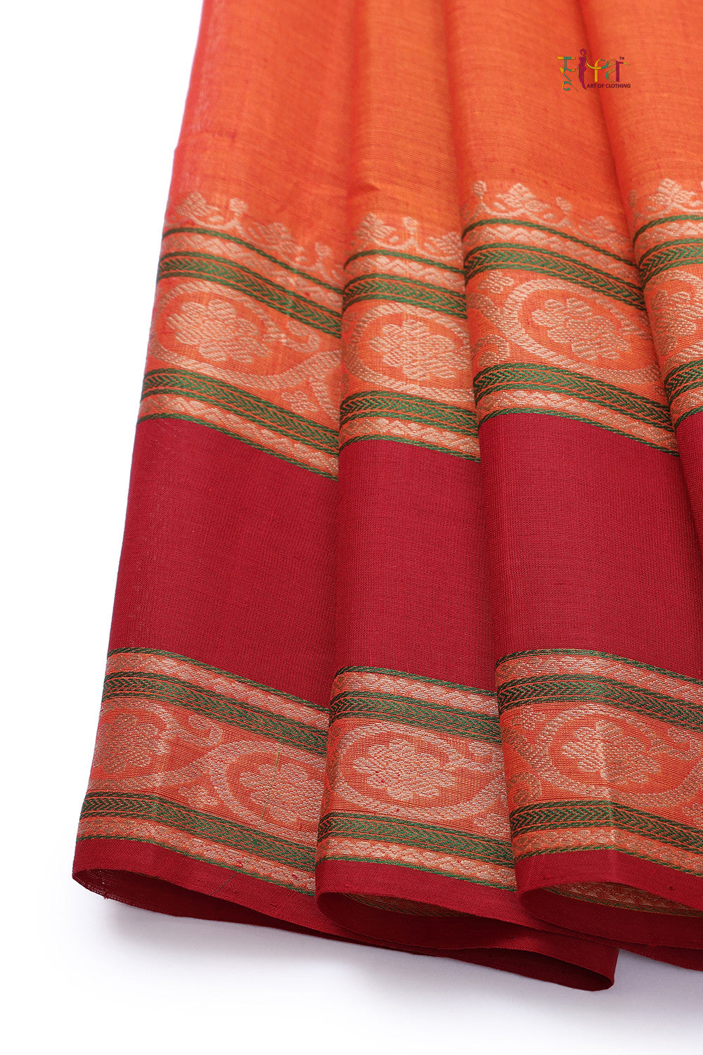 Handloom Neon Orange Kanchi Cotton Saree