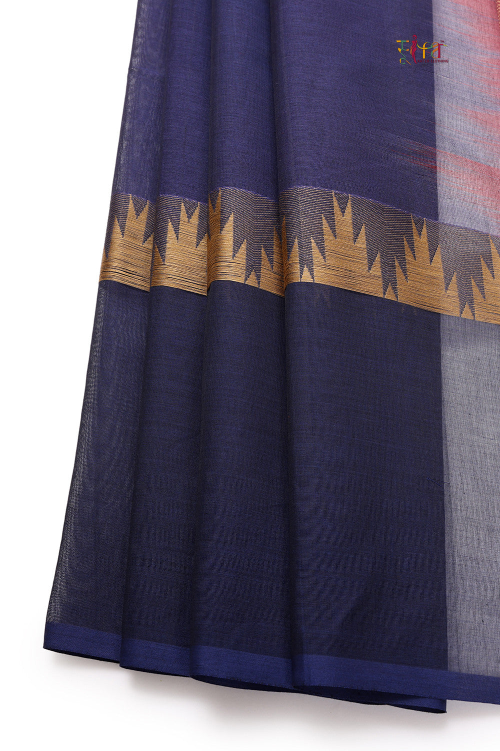 Handloom Cherry Red & Royal Blue Pure Cotton Kanchi Saree