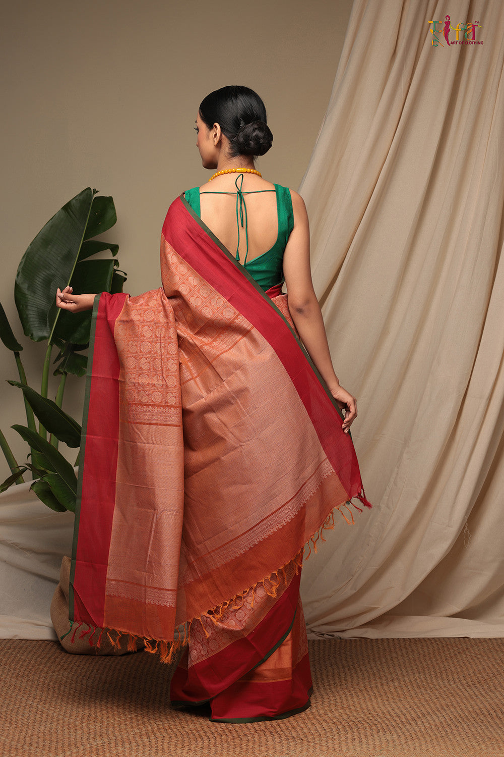 Handloom Light Coral Red Pure Cotton Kanchi Saree