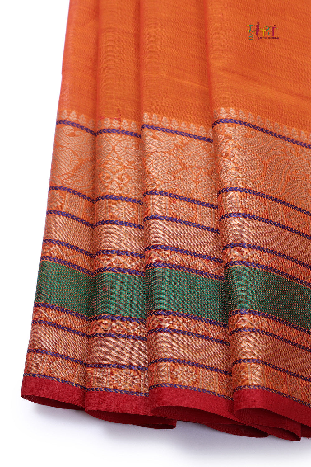 Handloom Bright Orange Kanchi Cotton Saree