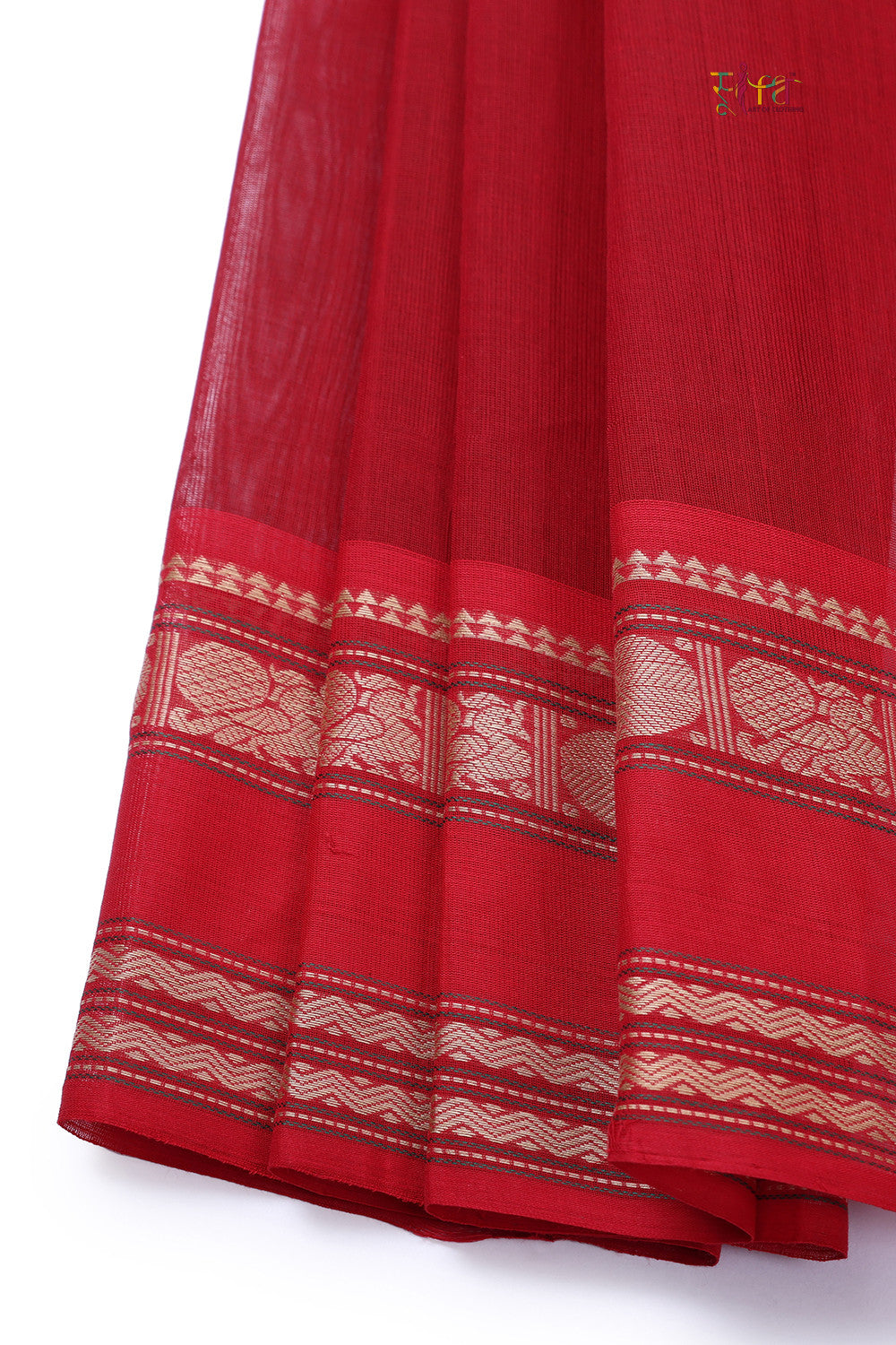 Handloom Metallic Orange Pure Cotton Kanchi Saree