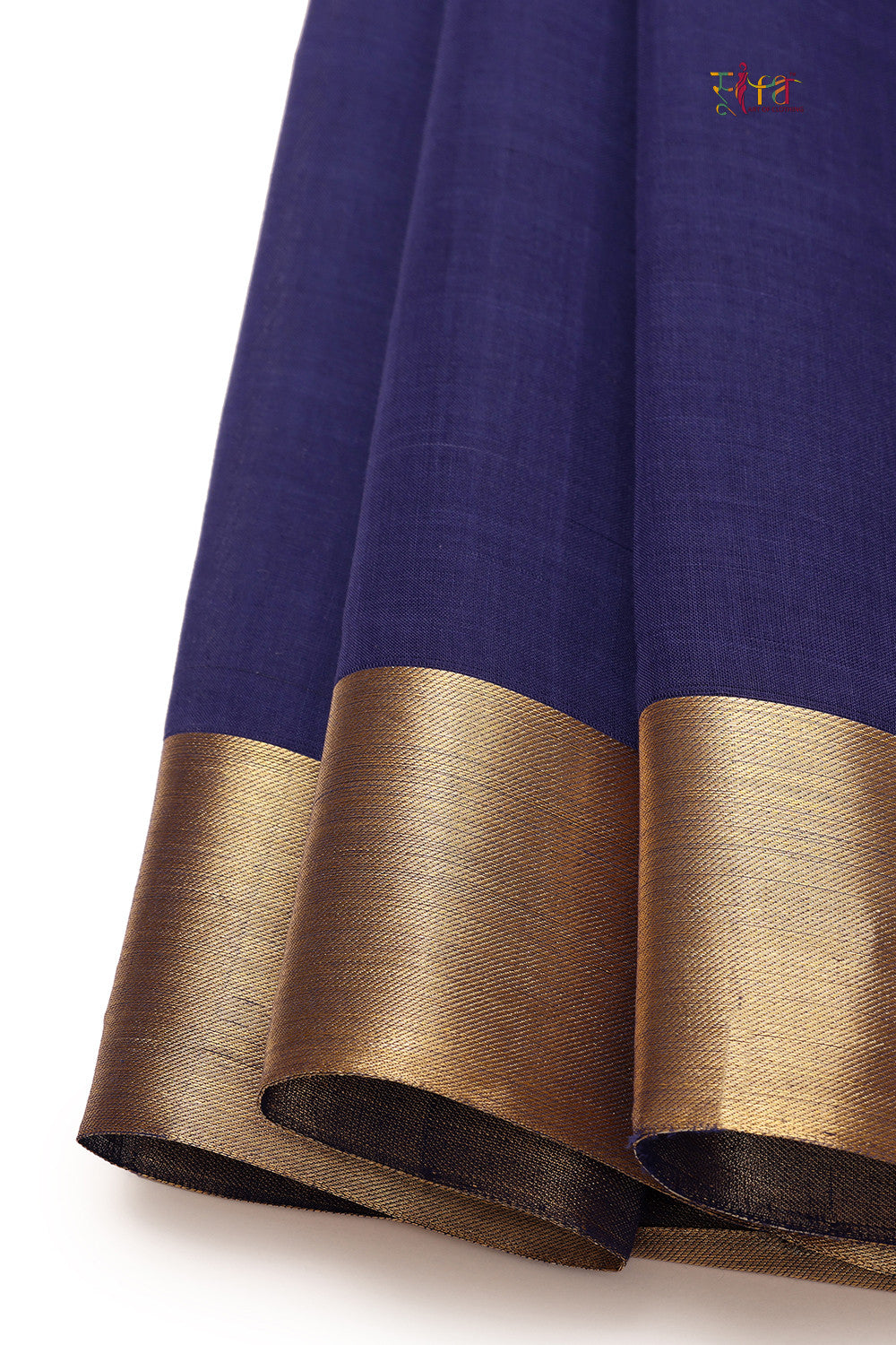 Handloom Berry Blue Pure Cotton Kanchi  Contemporary Saree With Golden Zari Motifs & Border