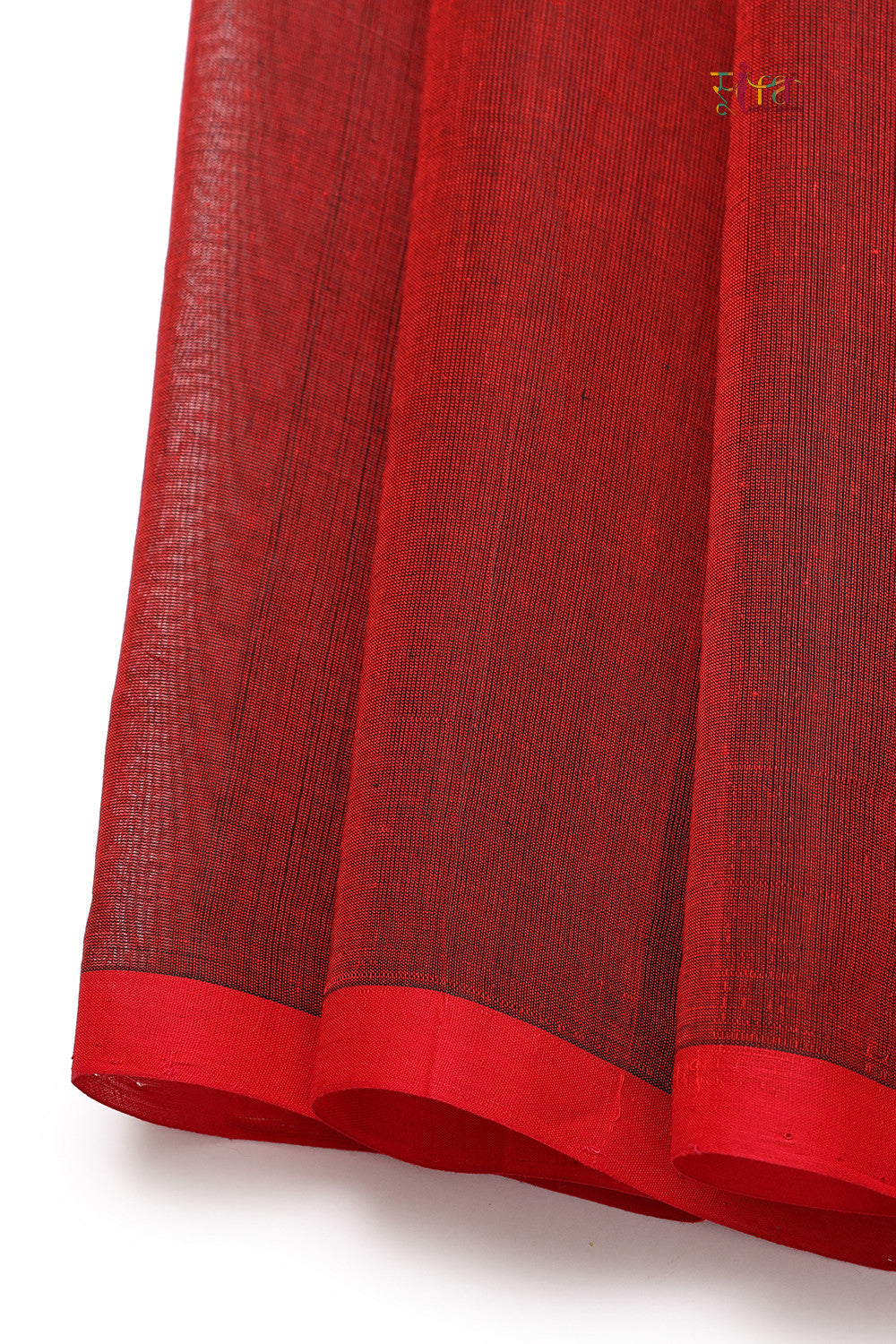 Handloom Scarlet Red Pure Cotton Kanchi Saree With Gold Zari Motifs & Pallu