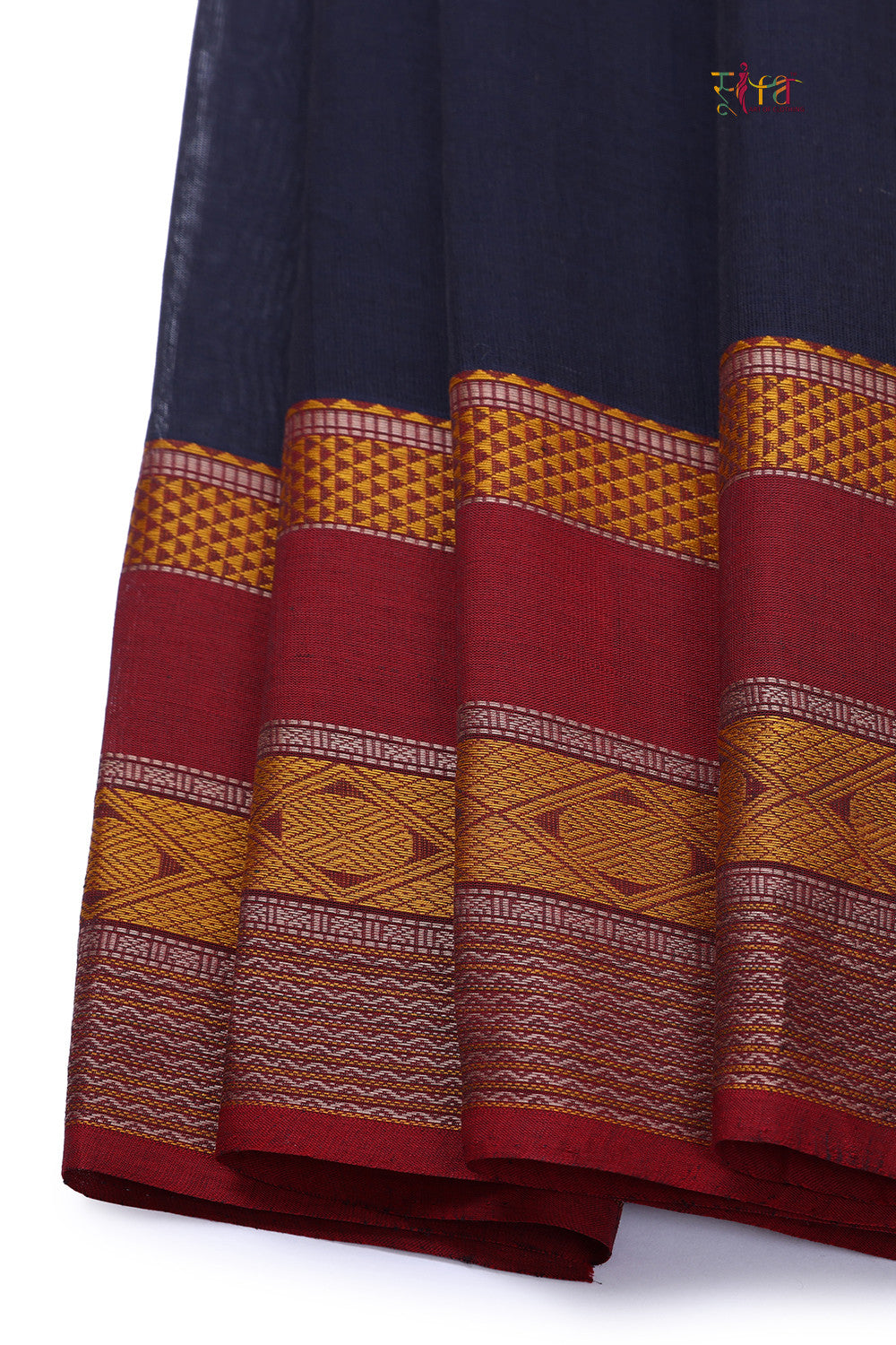 Handloom Navy Blue Pure Cotton Kanchi Contemporary Saree