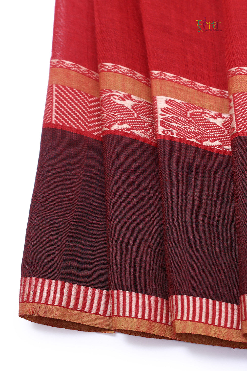 Handloom Mahogany Red Pure Cotton Kanchi Saree