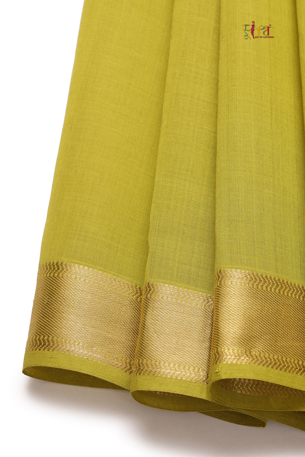 Handloom Lime Green Pure Cotton Kanchi Saree With Zari Border And Motifs