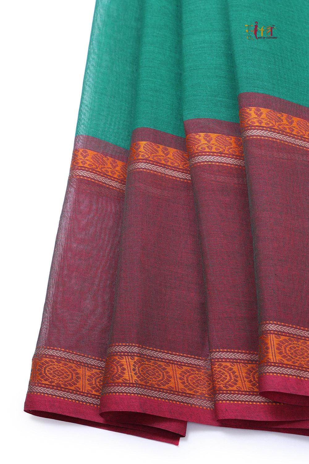 Handloom Green And Brown Pure Cotton Kanchi Saree