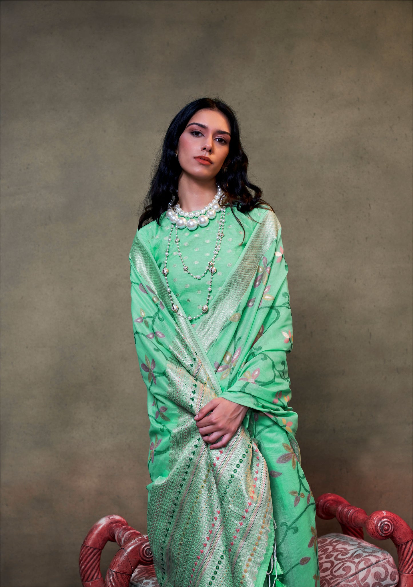 Green Kamdani Handwoven Jamdani Spun Saree