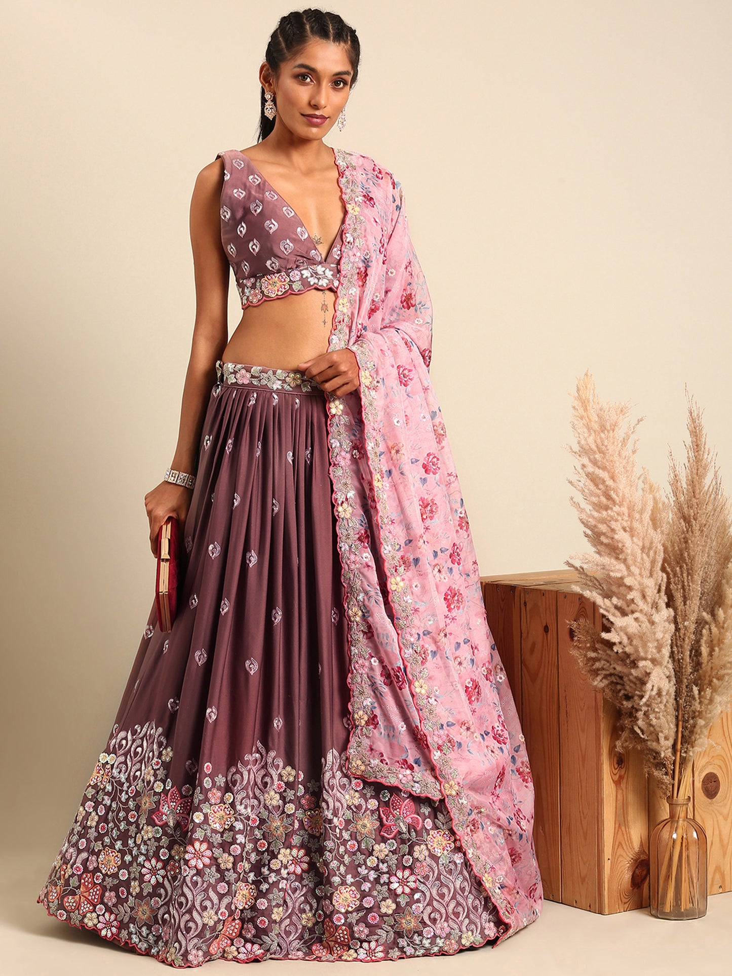 Rose Gold Chinon Sequins embroidery Lehenga