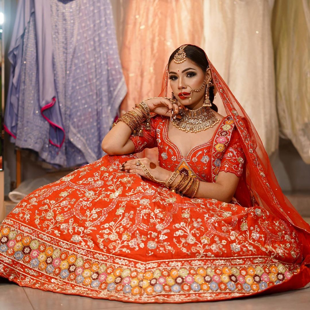 Scarlet Raw Silk Zardosi meera lehenga