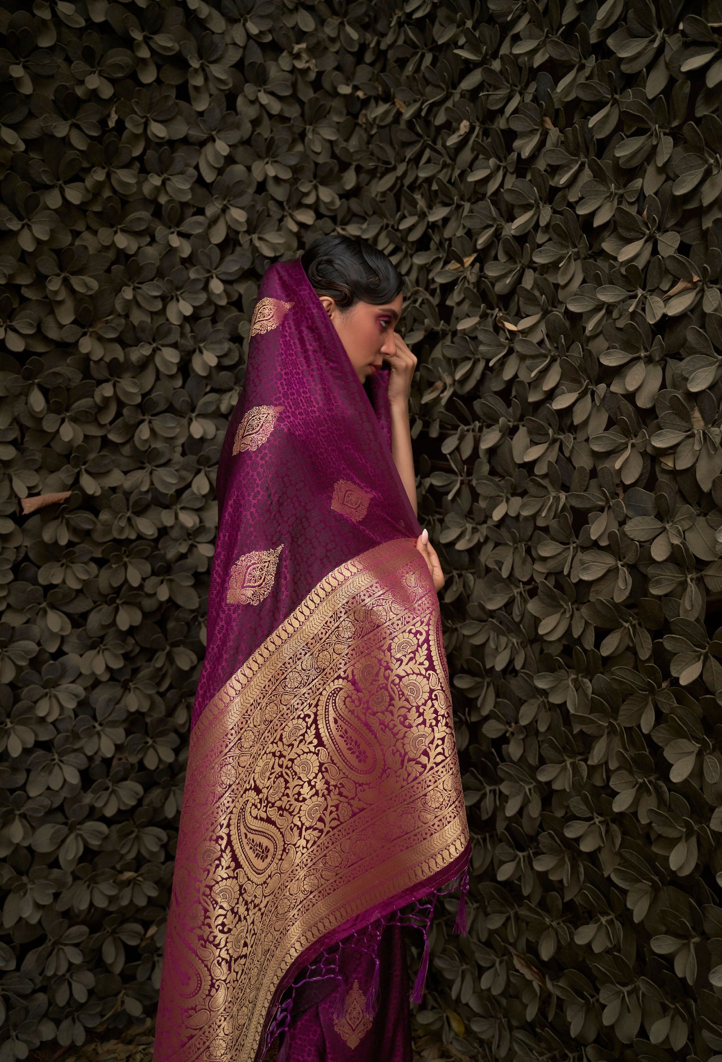 Plum Khushrat Pure Satin Weaving Saree