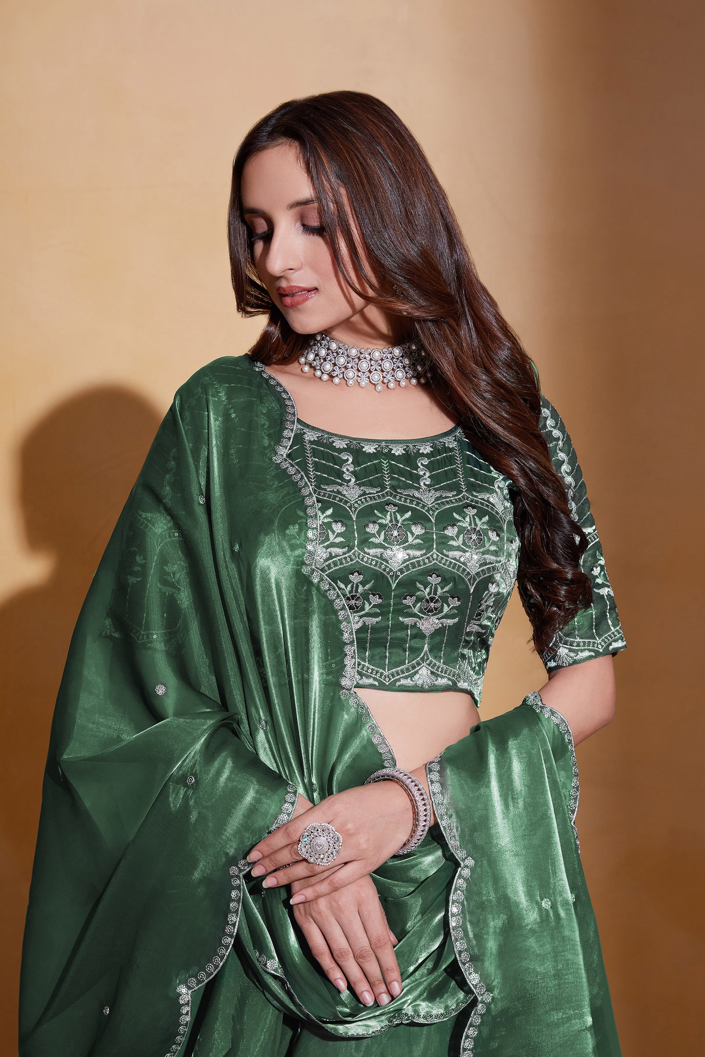 Green Organza Silk Sequins Embroidery Lehenga