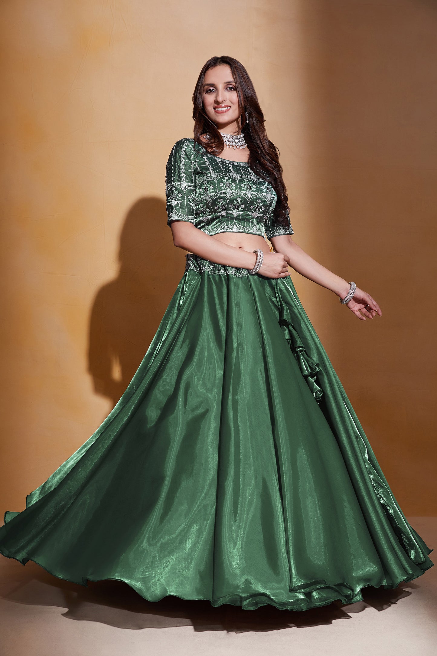 Green Organza Silk Sequins Embroidery Lehenga