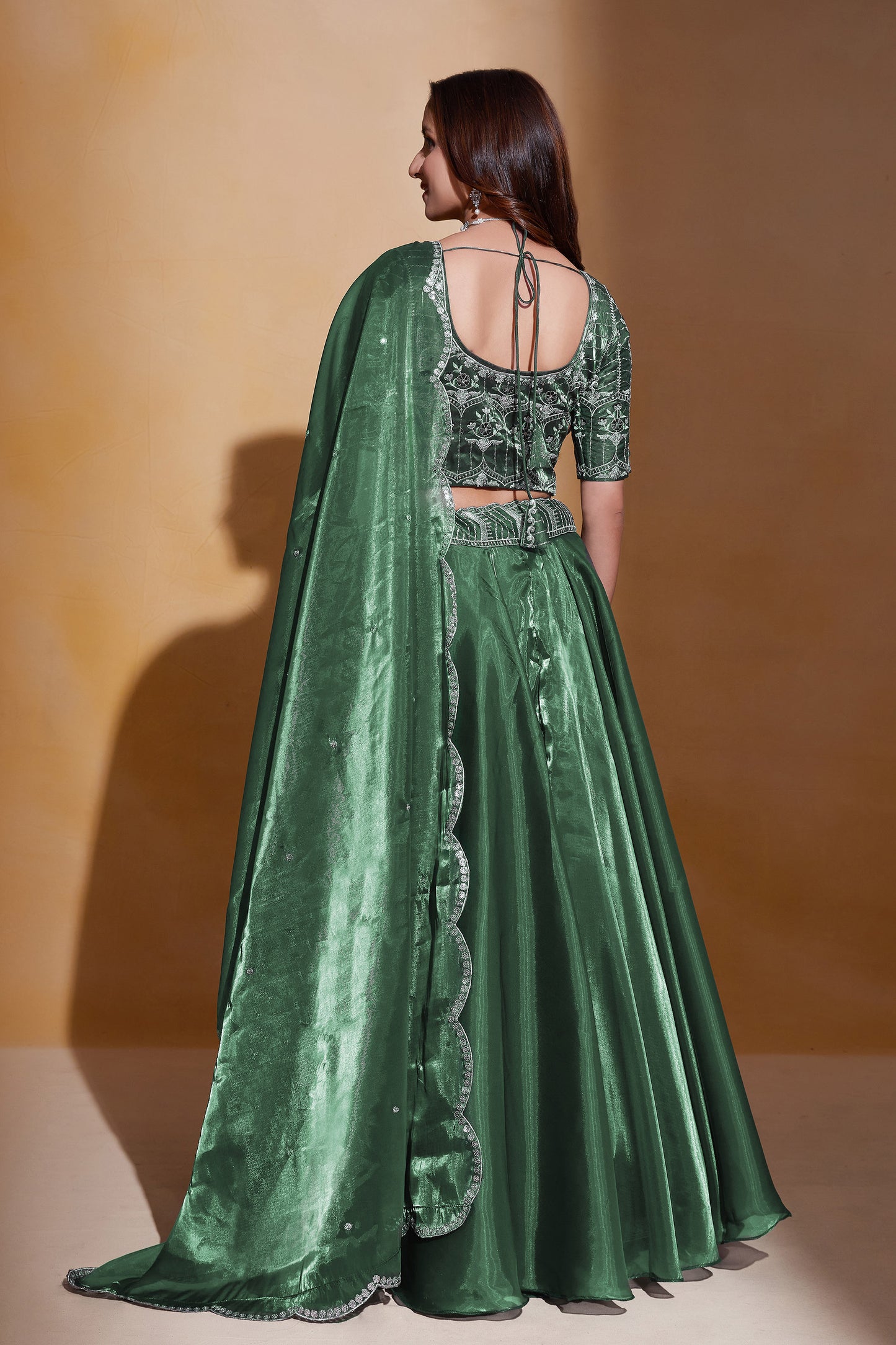 Green Organza Silk Sequins Embroidery Lehenga