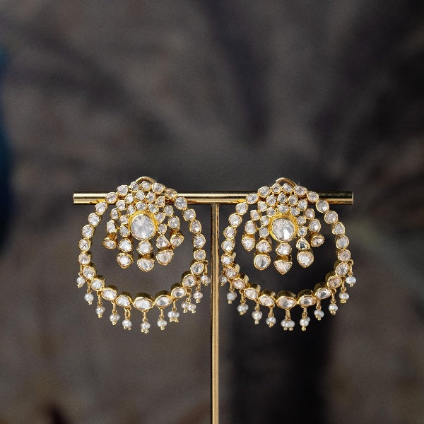 White Polka Studded With Pearl Drops Silver Earrings