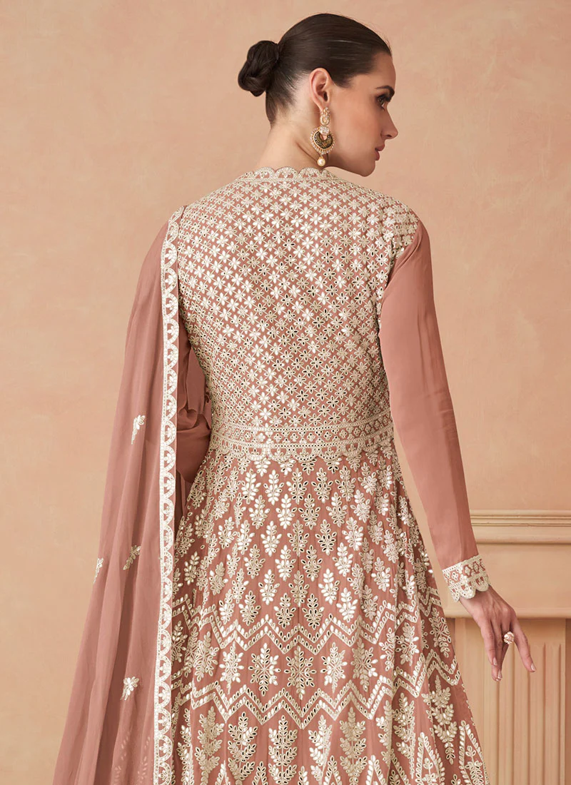 Peach Sequins Embroidered Georgette Anarkali 