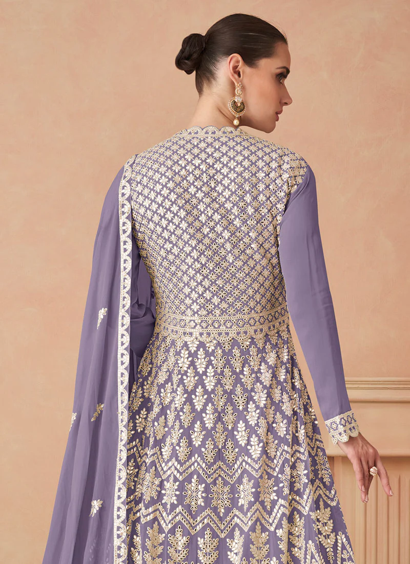 Indigo Blue Sequins Embroidered Georgette Anarkali  