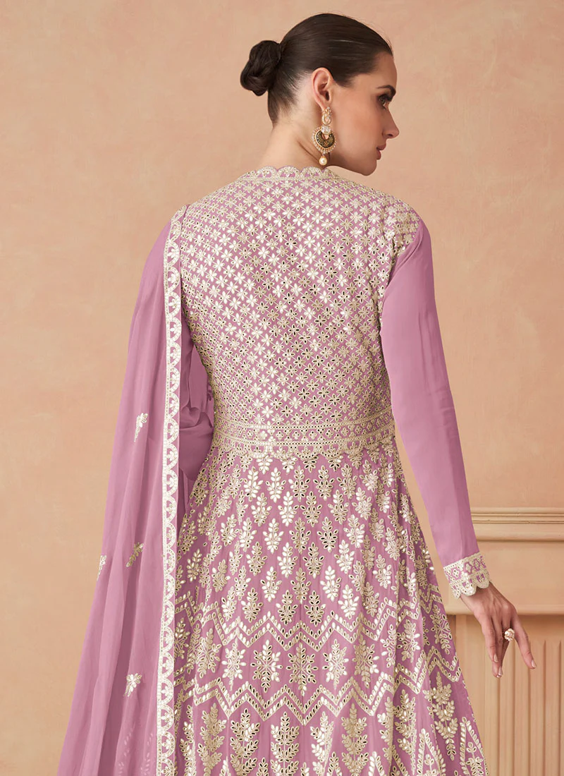 Light Purple Sequins Embroidered Georgette Anarkali  