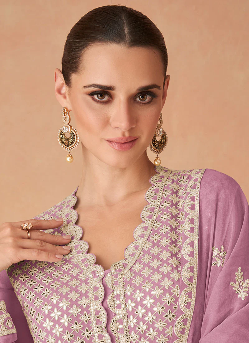 Light Purple Sequins Embroidered Georgette Anarkali  