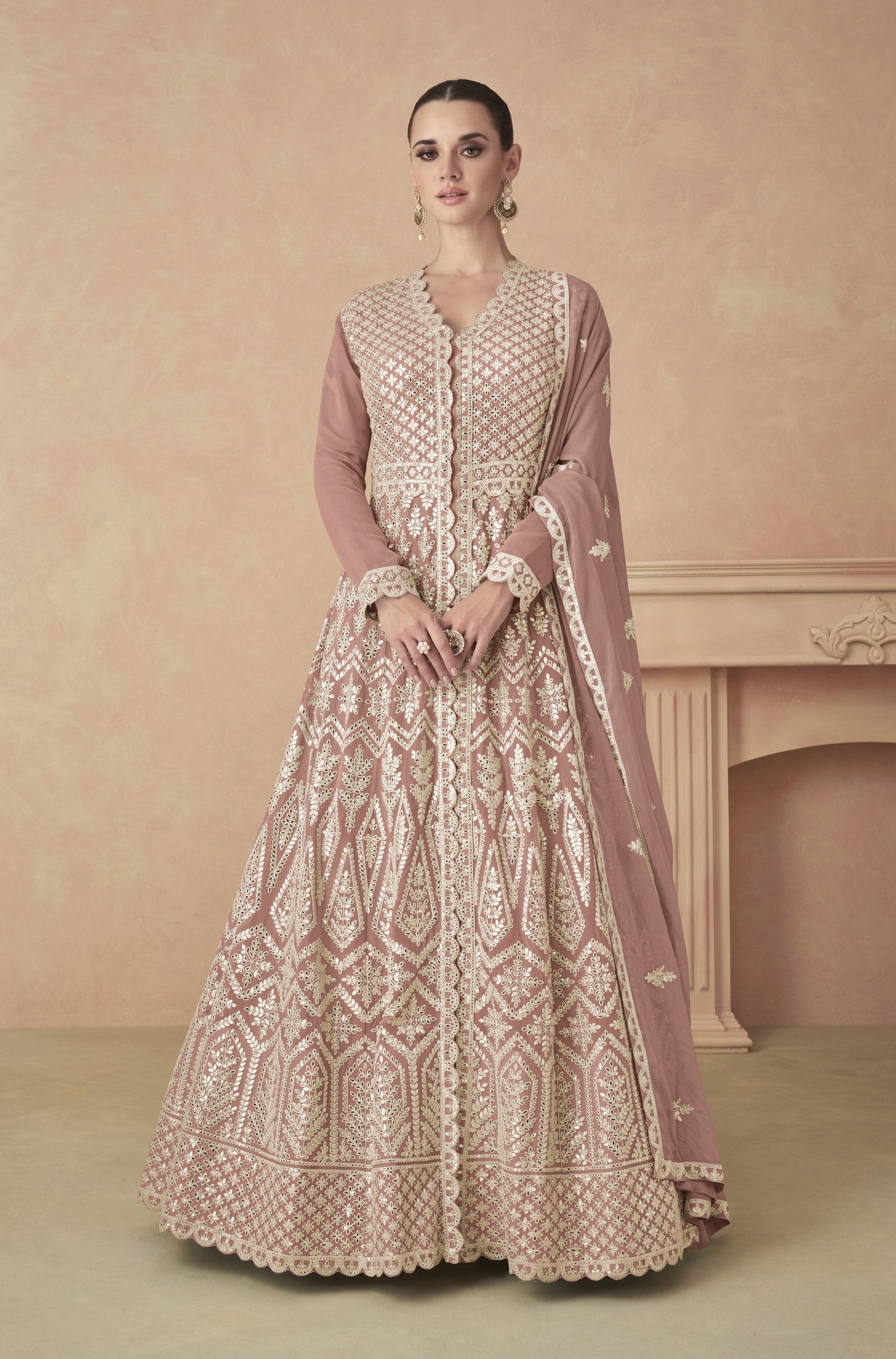 Peach Sequins Embroidered Georgette Anarkali 