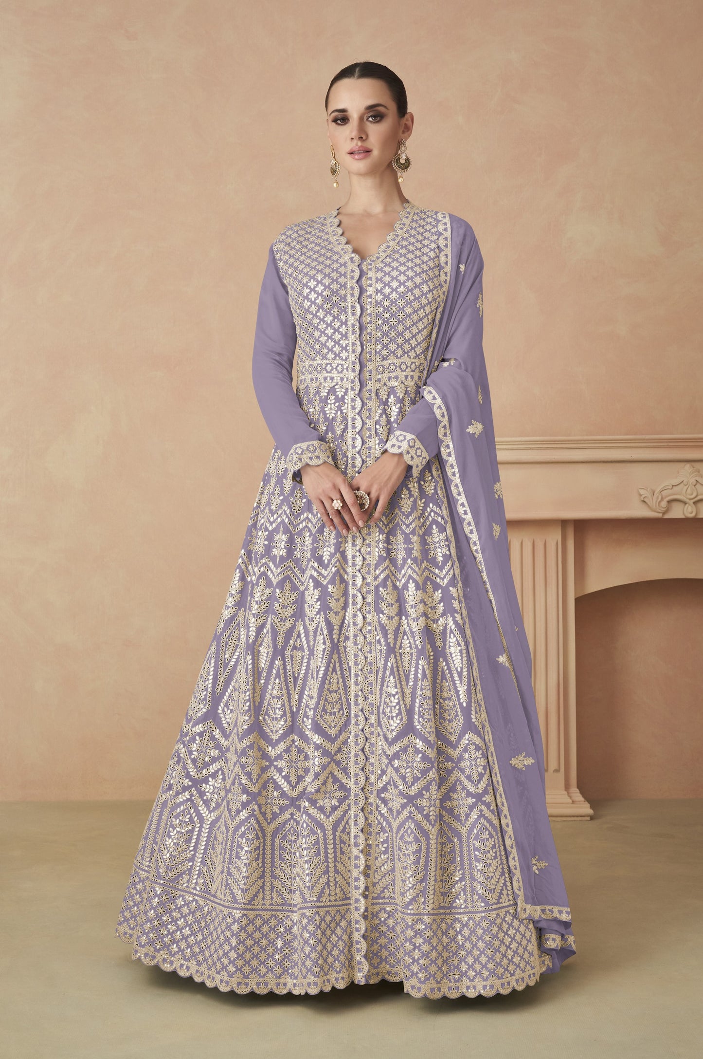 Indigo Blue Sequins Embroidered Georgette Anarkali  