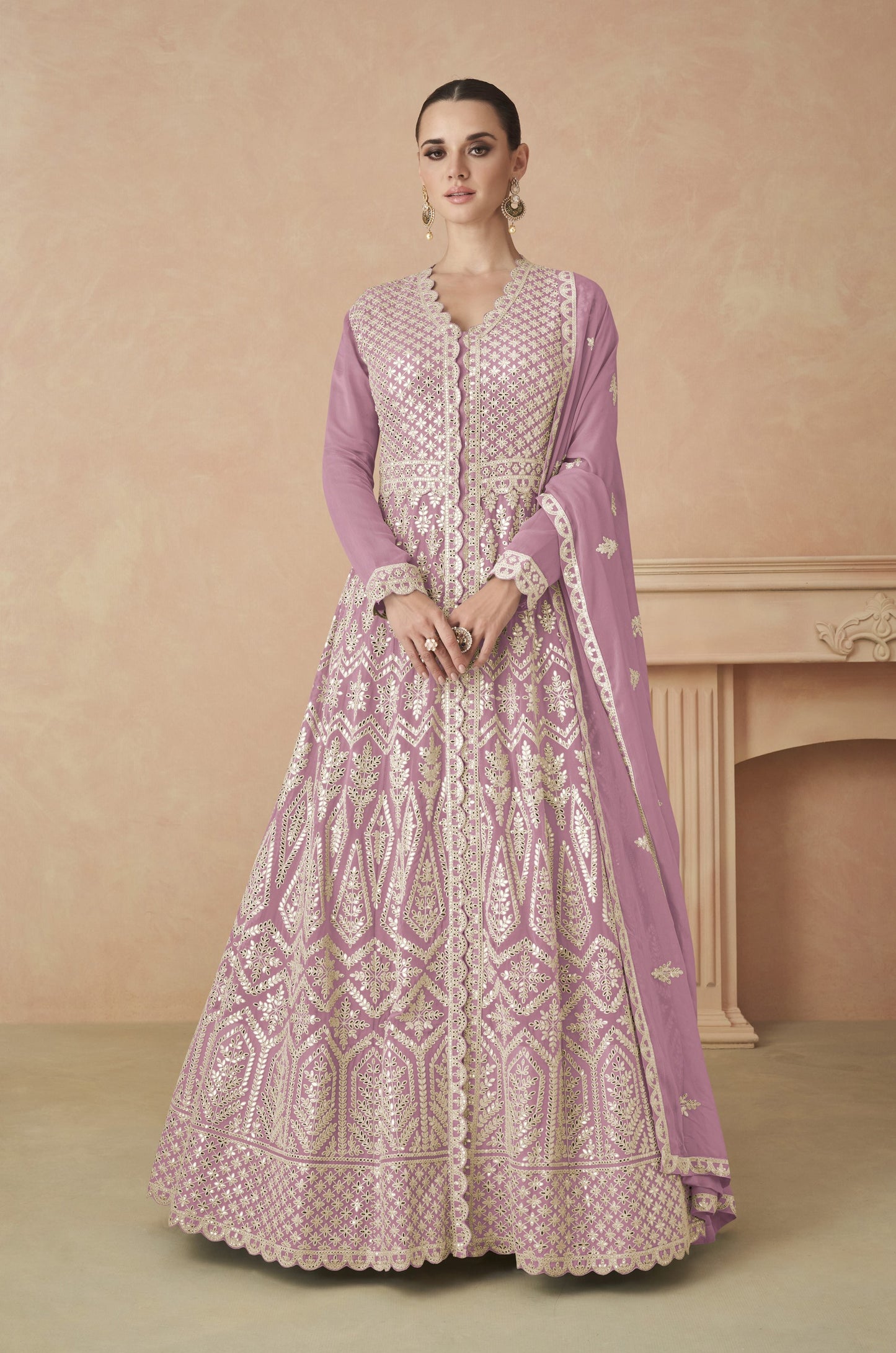 Light Purple Sequins Embroidered Georgette Anarkali  