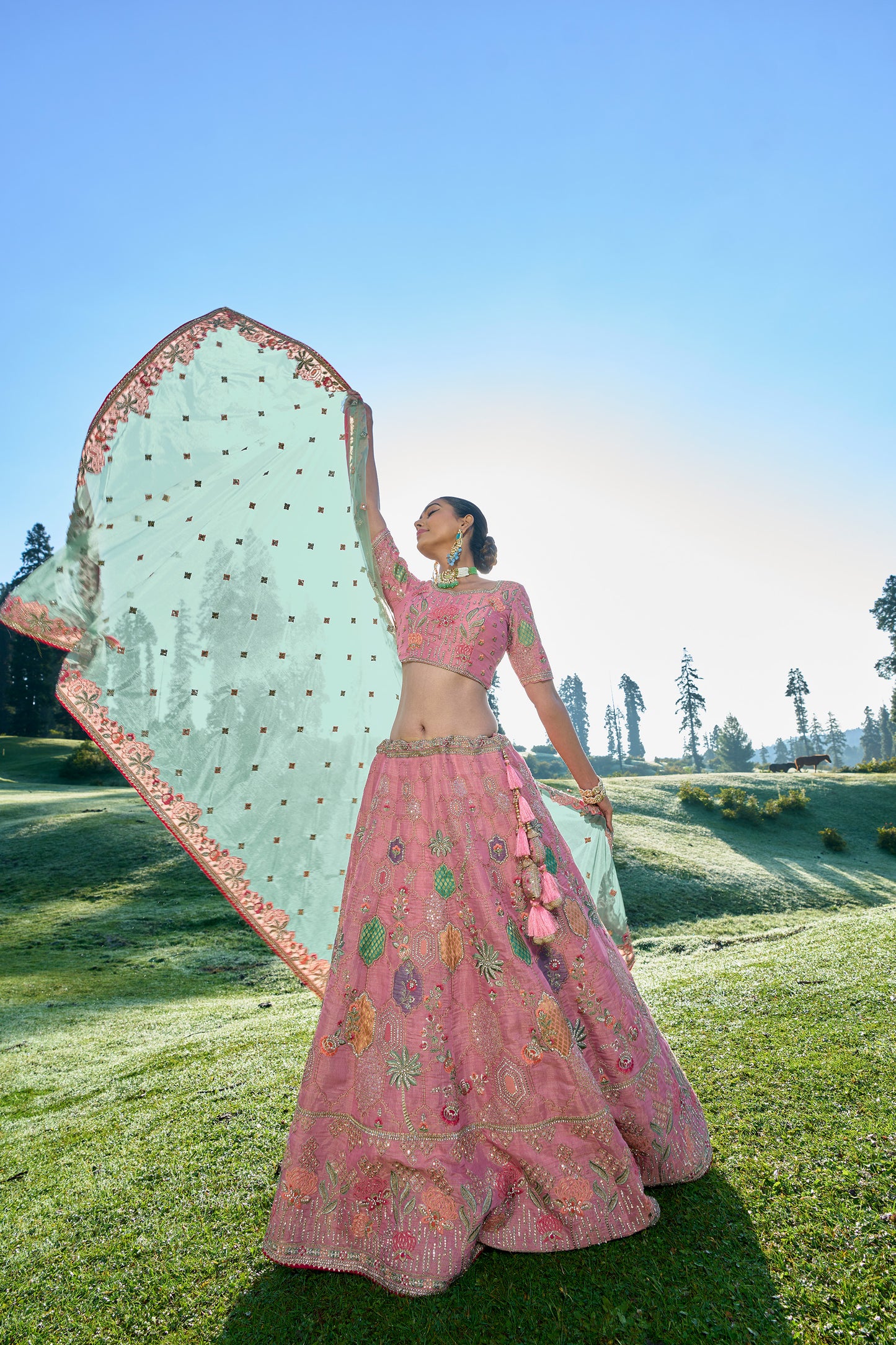 Pink Heavy Embroidered Designer Bridal Lehenga Set