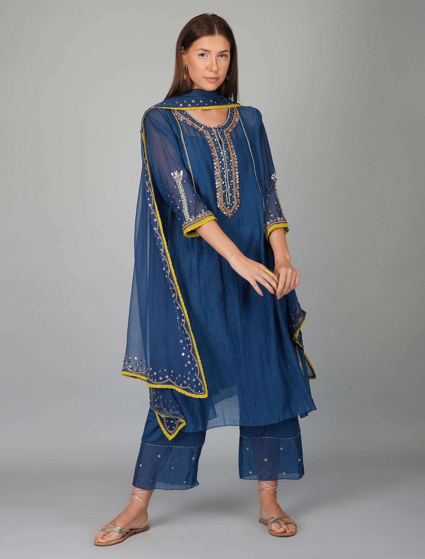 Sequin Flower Egyptian Blue Kurta Set