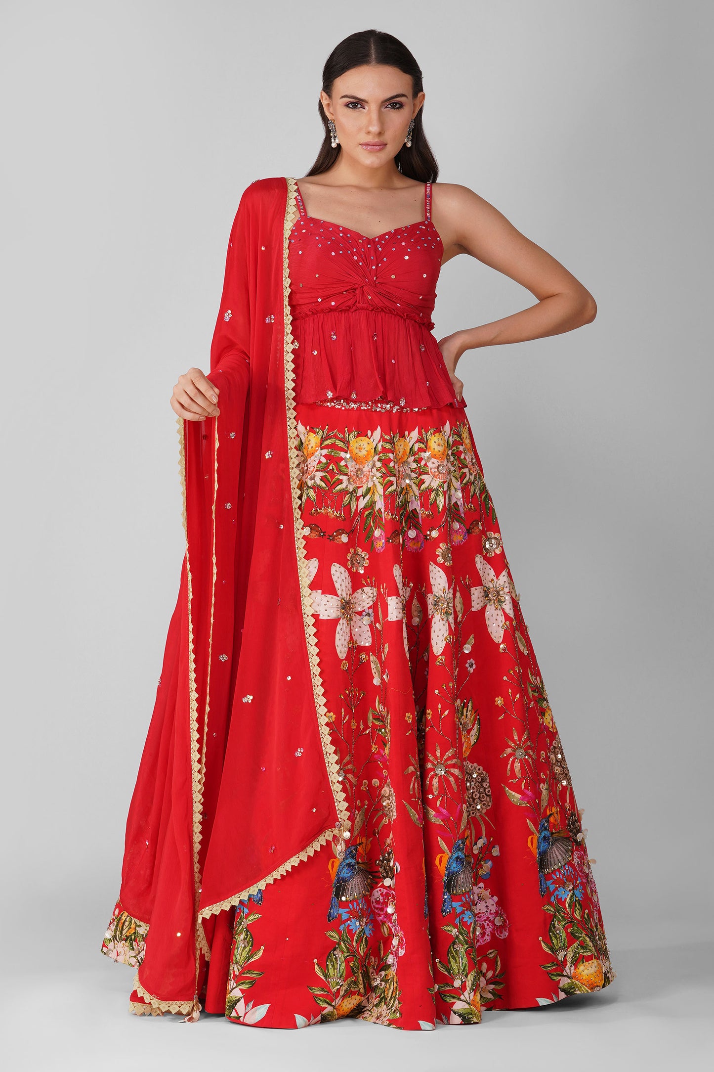 Sky Garden Red Printed Lehenga Set