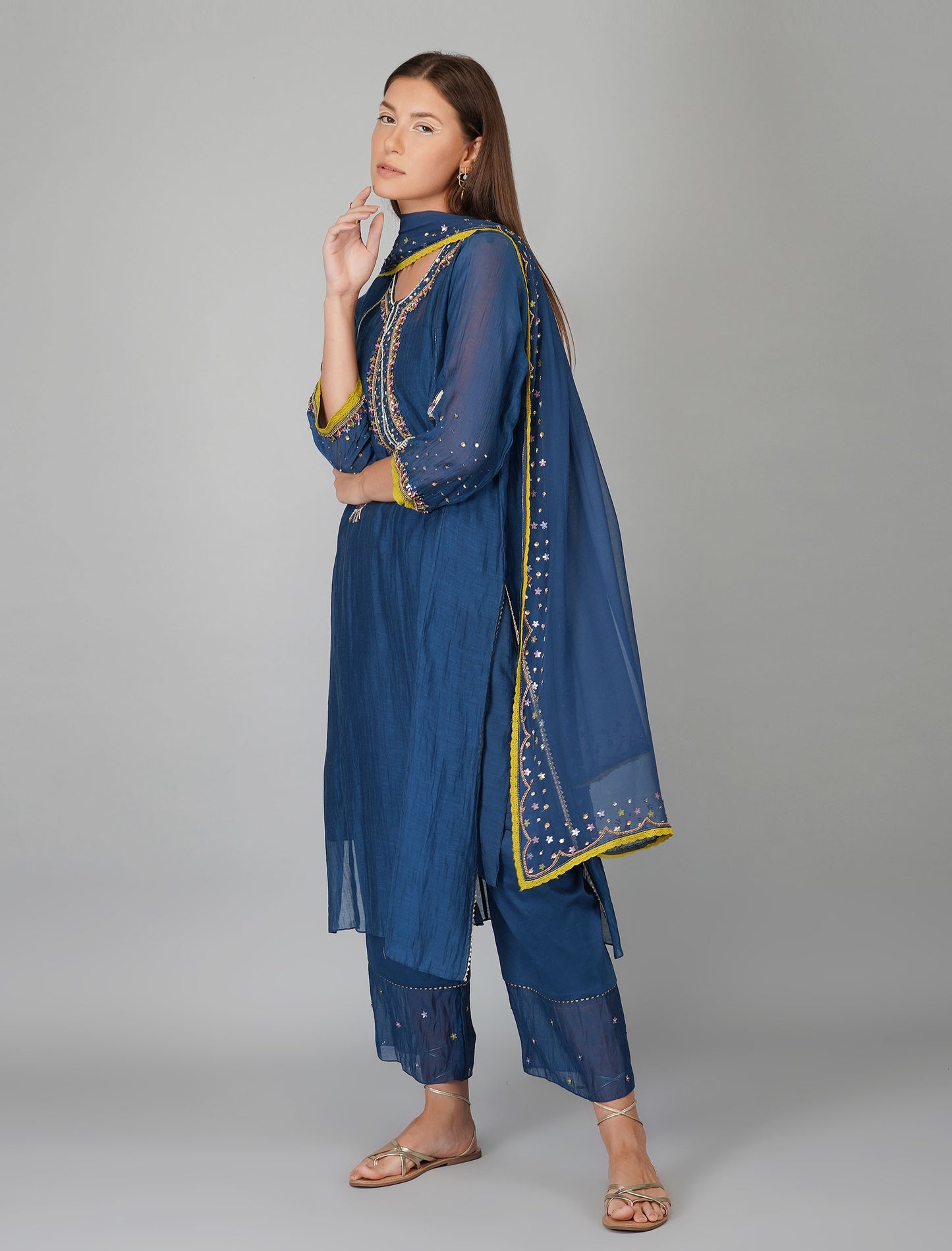 Sequin Flower Egyptian Blue Kurta Set