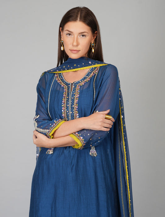 Sequin Flower Egyptian Blue Kurta Set