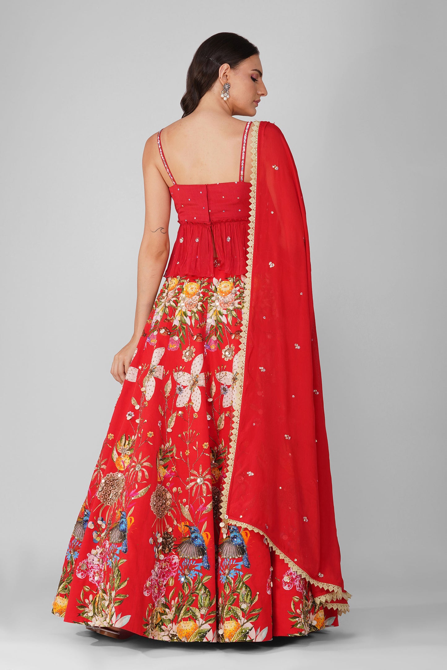 Sky Garden Red Printed Lehenga Set