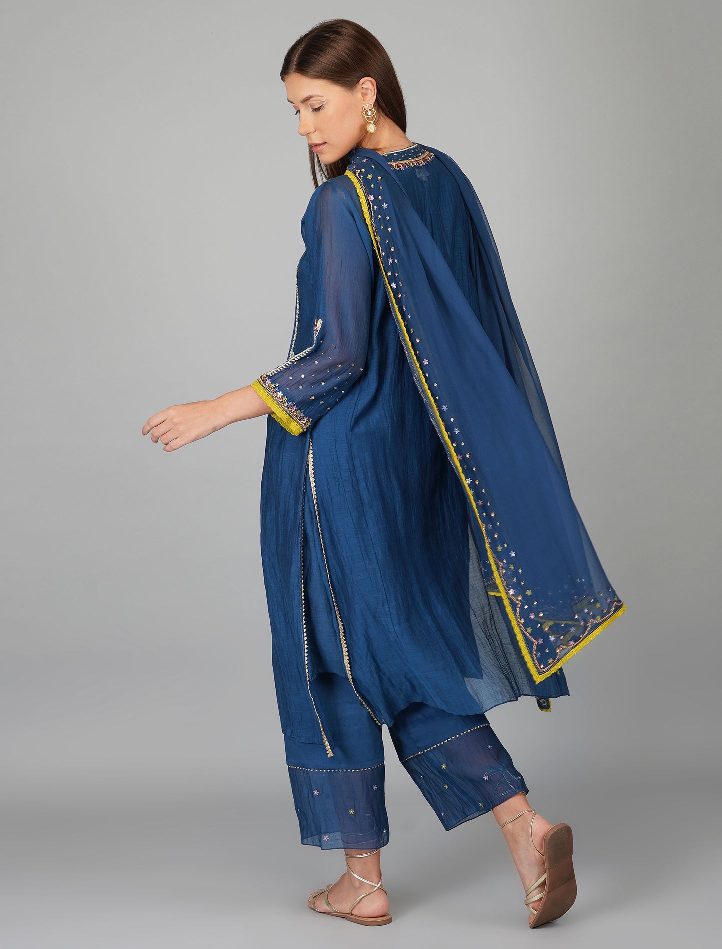 Sequin Flower Egyptian Blue Kurta Set