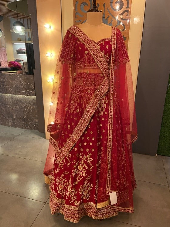 Red Velvet Zardosi noor lehenga set