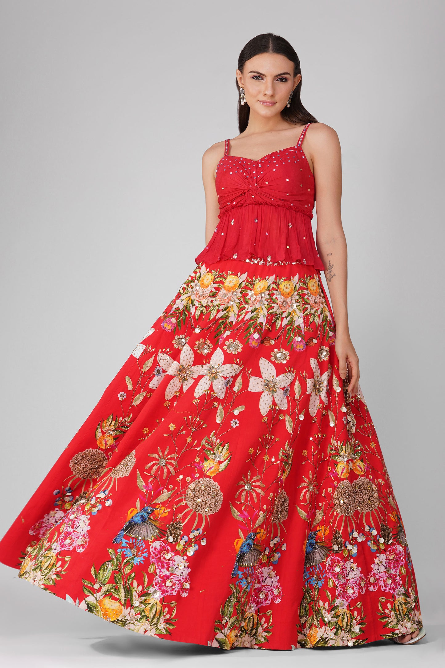 Sky Garden Red Printed Lehenga Set