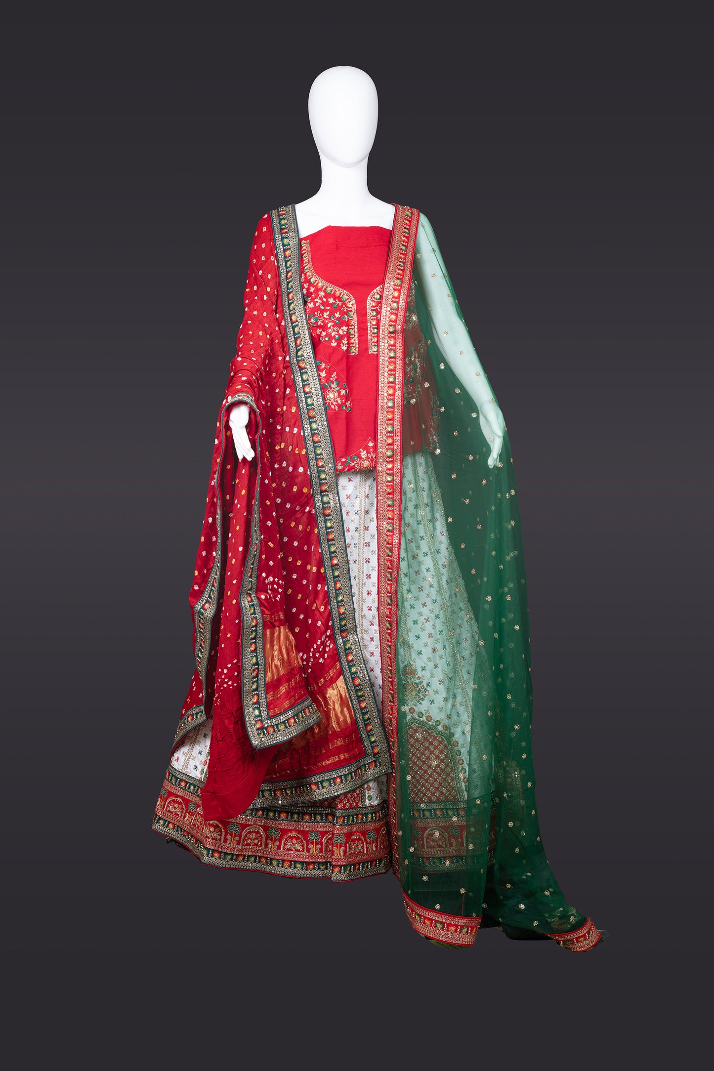 White Red Gold Banarasi silk Bridal Lehenga