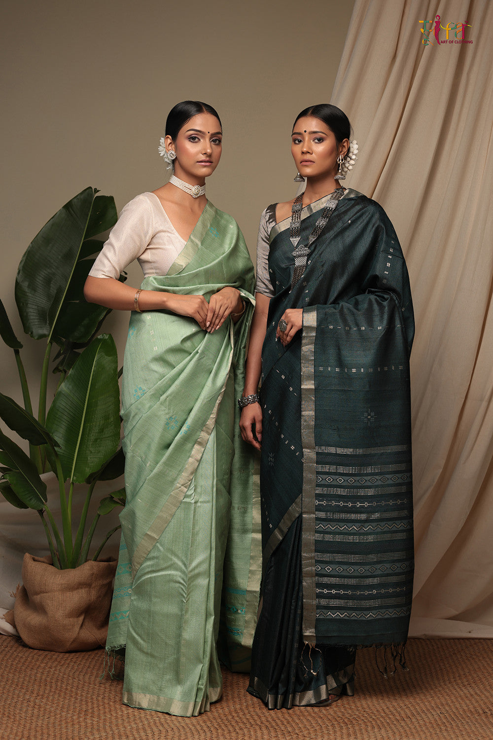 Handloom Pine Green Pure Tussar Silk Kanchi Saree With Zari Border