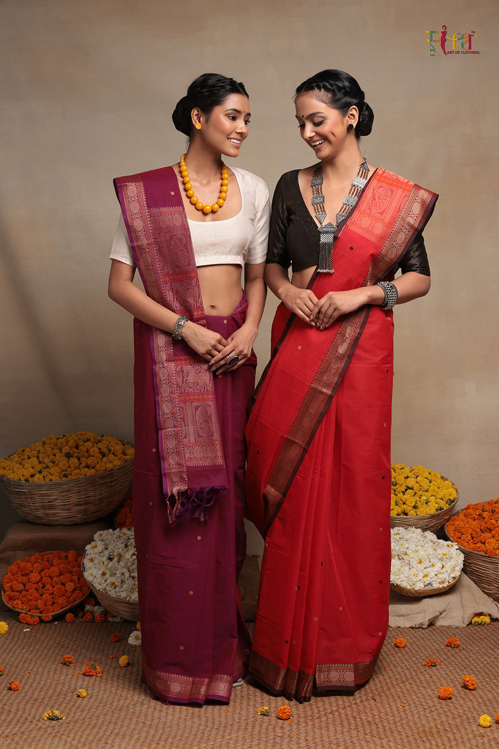 Bright Orange Pure Cotton Kanchi Saree