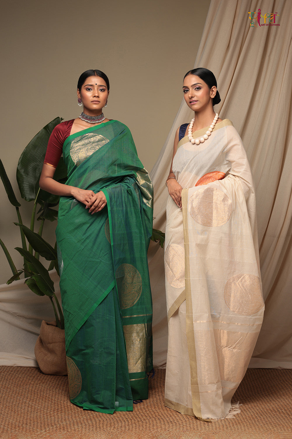 Handloom Sea Green Pure Cotton Kanchi Saree with Gold Zari Motifs & Pallu