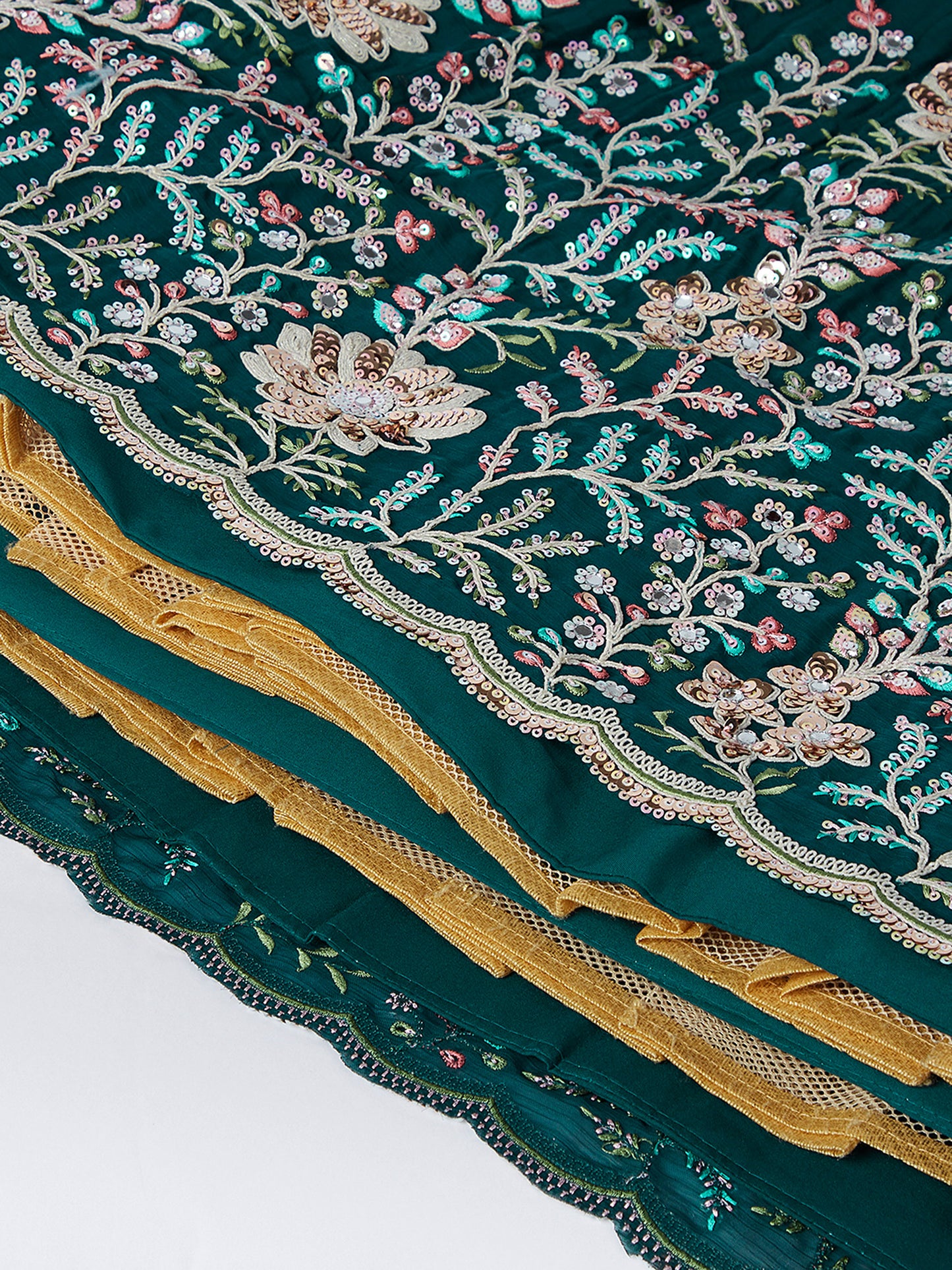 Teal - Georgette Sequins, Mirror and thread embroidery Lehenga choli