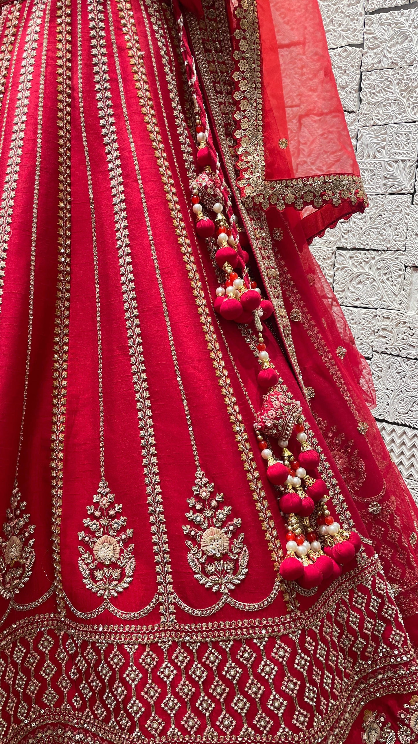 Red silk bridal lehenga