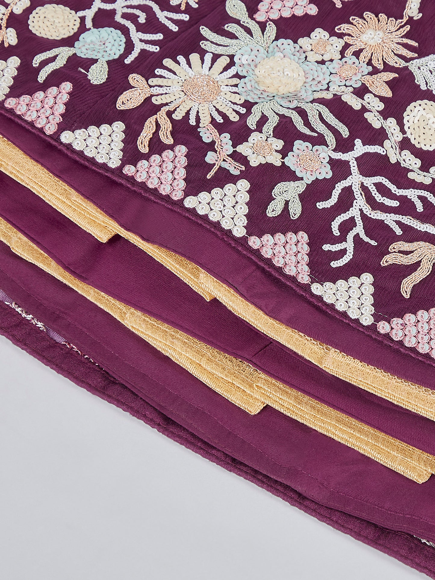 Burgundy Net heavy Sequins embroidery Lehenga