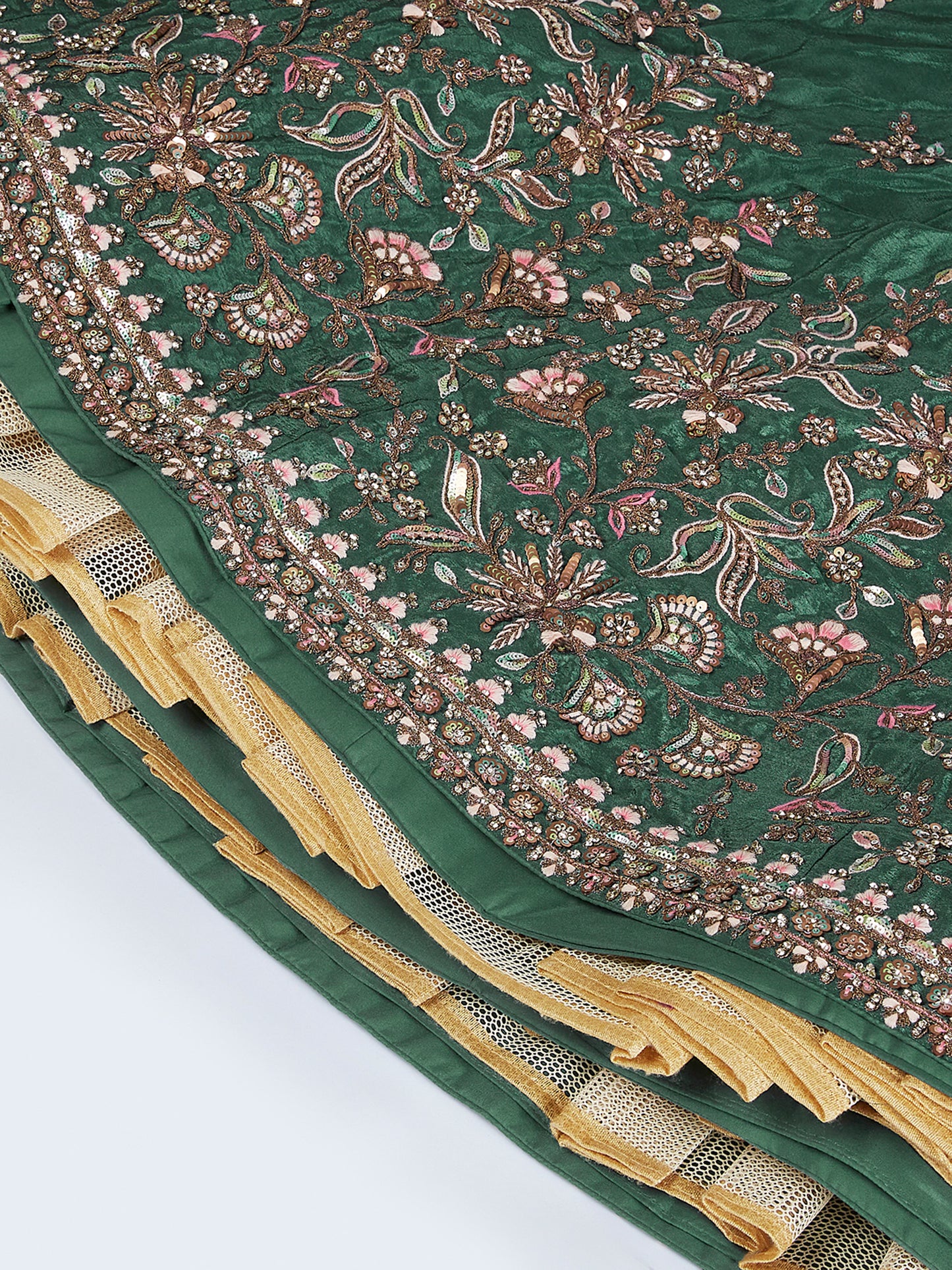 Green Pure Chiffon Sequins and thread embroidery Lehenga choli & Dupatta