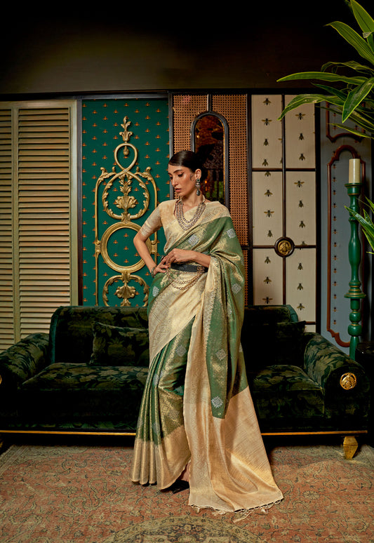 Olive Green Kanishka Zari Handloom Silk Saree