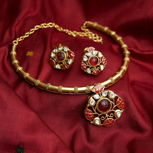 Shahi Kundan Ruby Handcrafted Choker Set