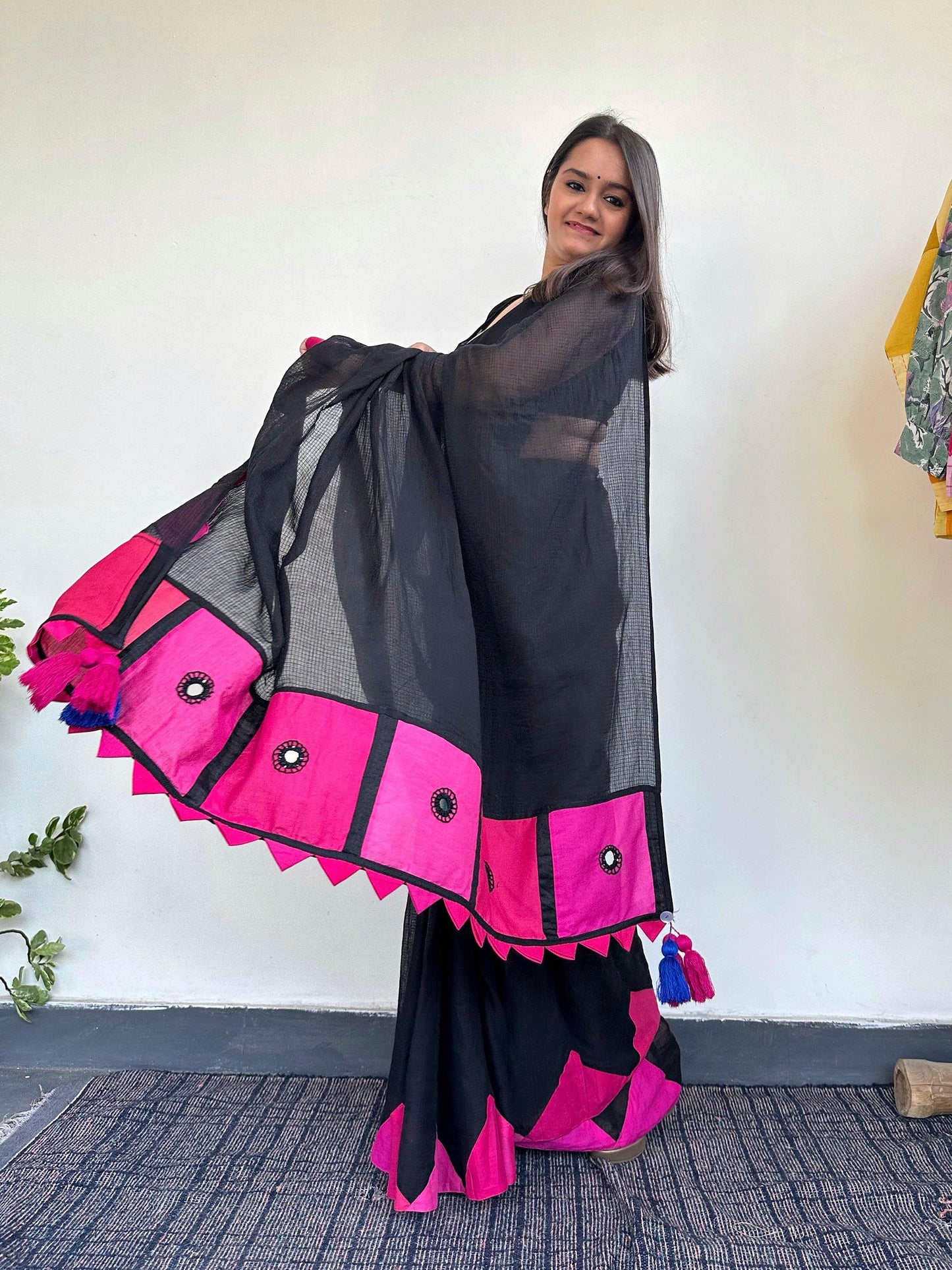 गुलाबो (Gulabo) Kota Cotton Black Saree