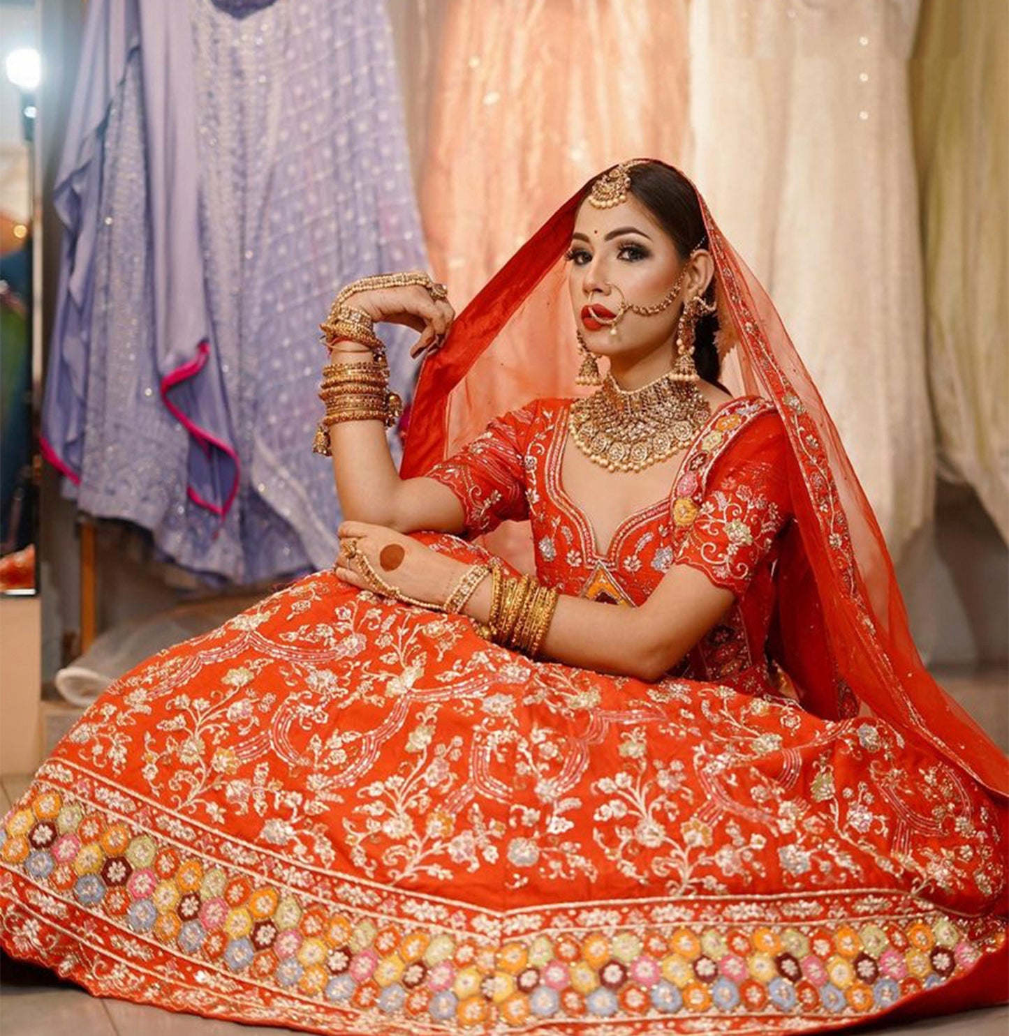 Scarlet Raw Silk Zardosi meera lehenga