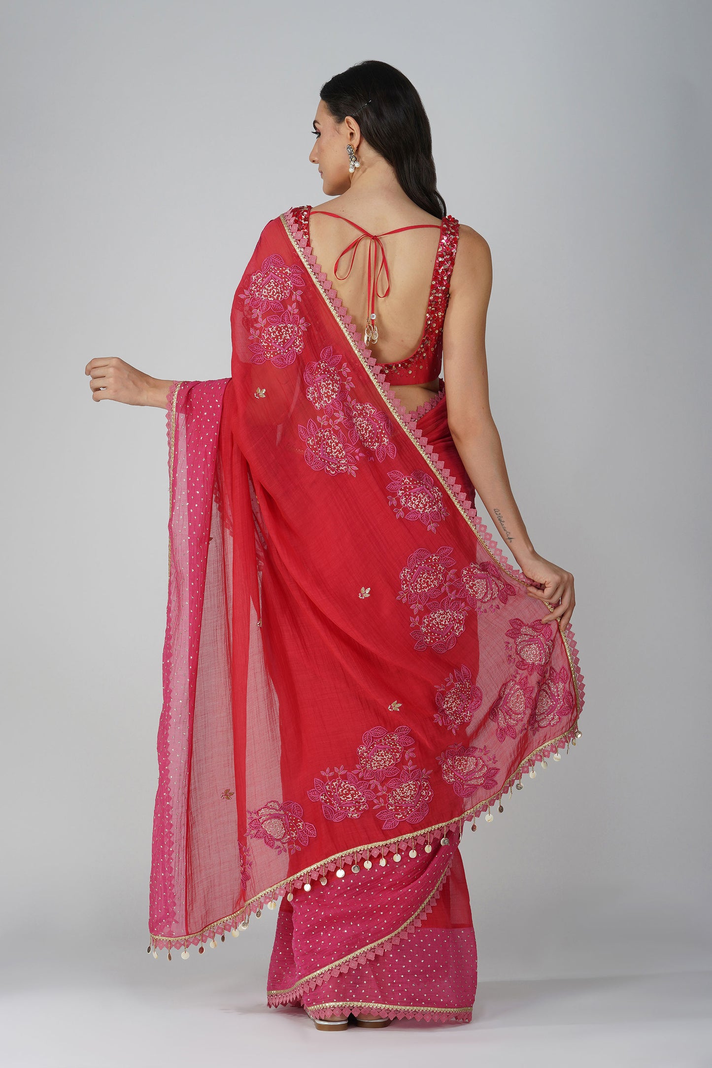 Starry Rose Two-Tone Saree Set